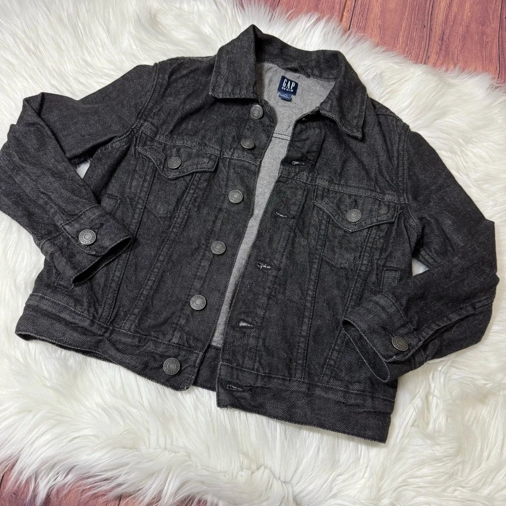 GAP Youth Boy Size Small (6-7) Denim Black Button Down Jacket
